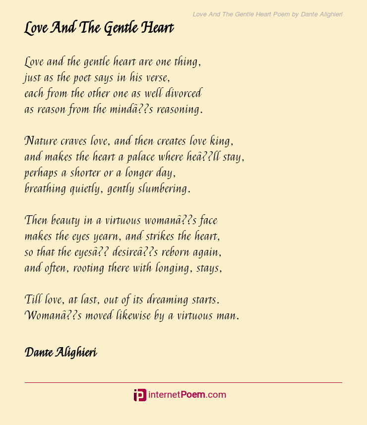 Love And The Gentle Heart Poem By Dante Alighieri