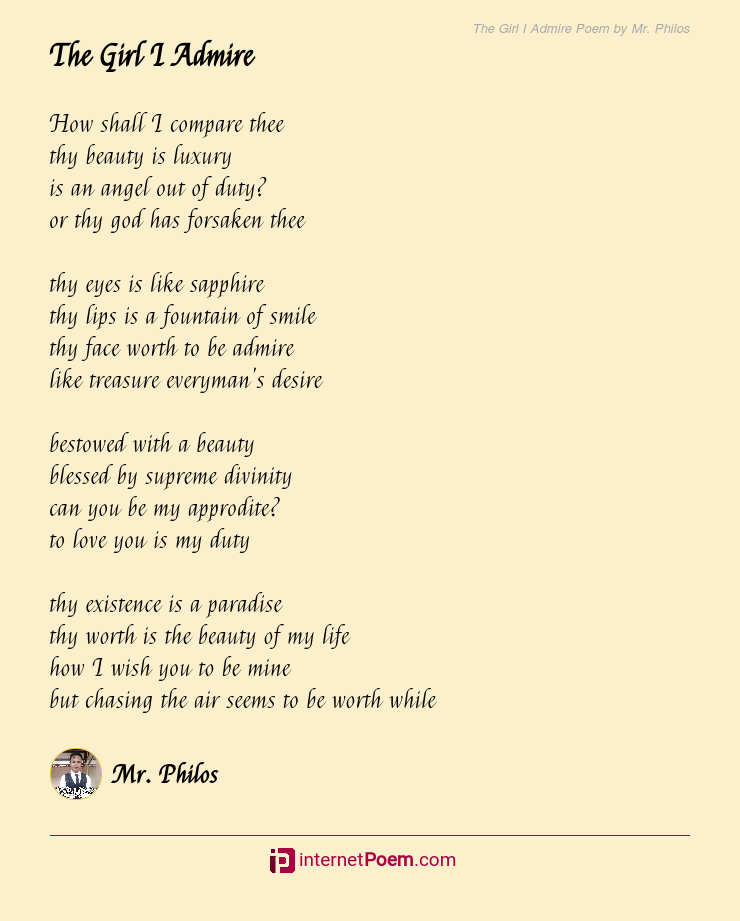 The Girl I Admire Poem By Mr Philos
