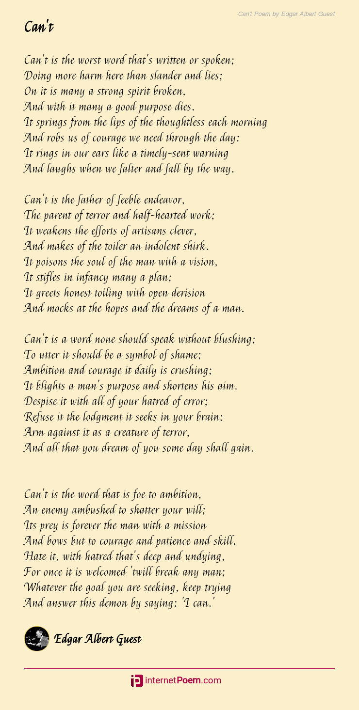 Can't Poem by Edgar Albert Guest