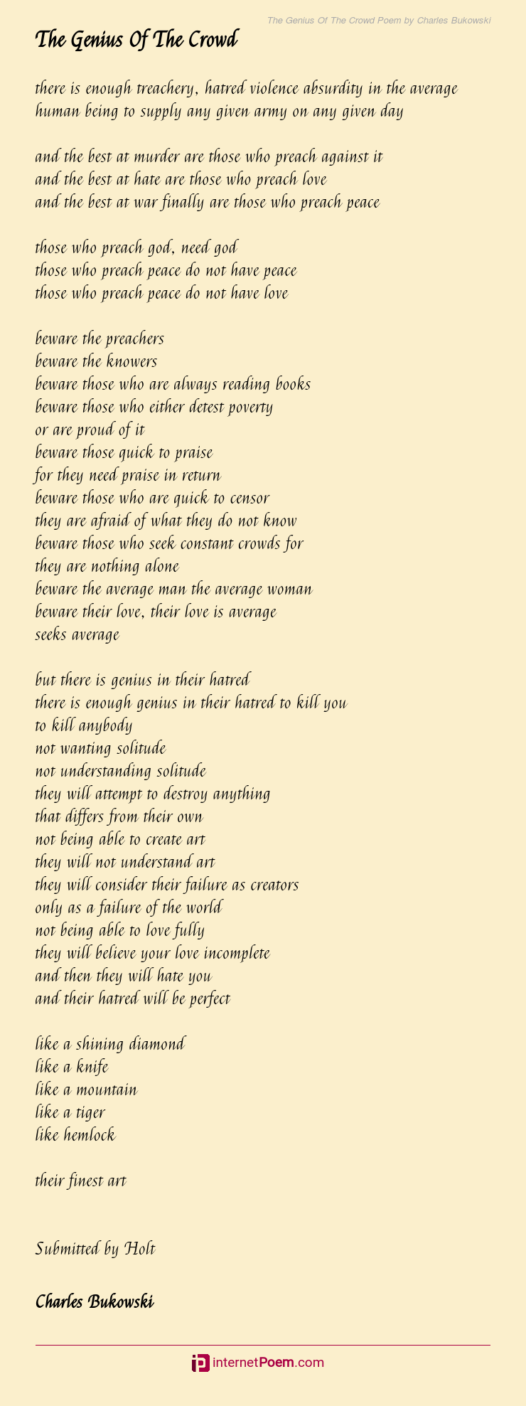 The Genius Of The Crowd Poem by Charles Bukowski