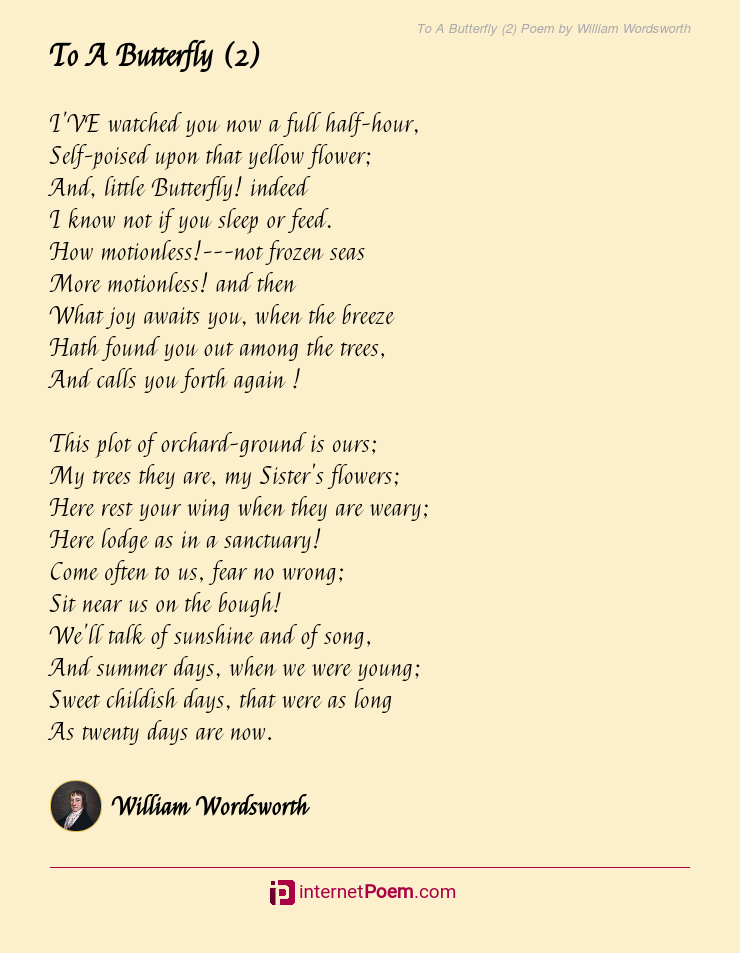 To A Butterfly (2) Poem by William Wordsworth