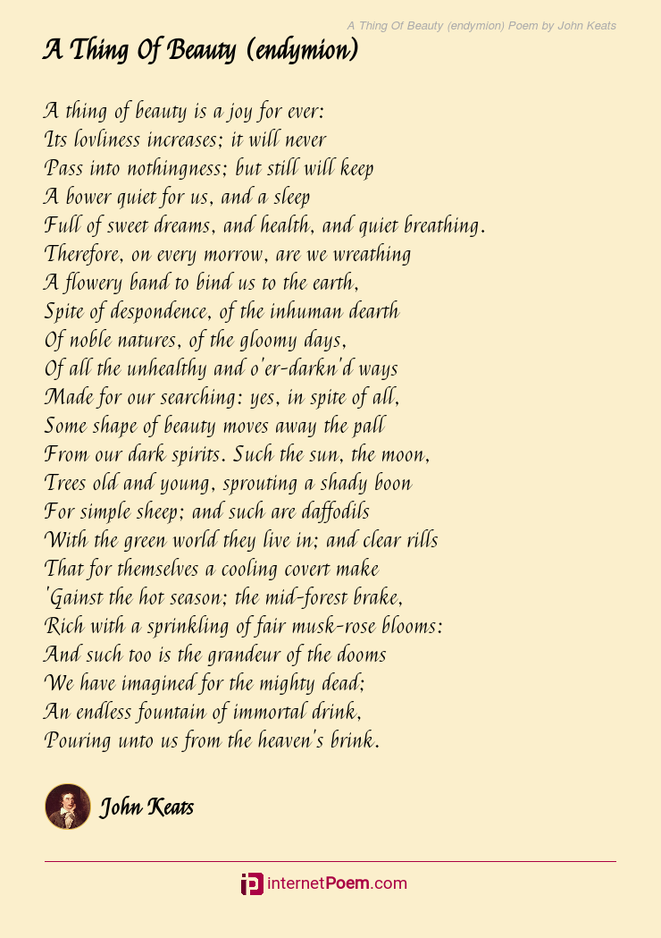 A Thing Of Beauty (endymion) Poem by John Keats