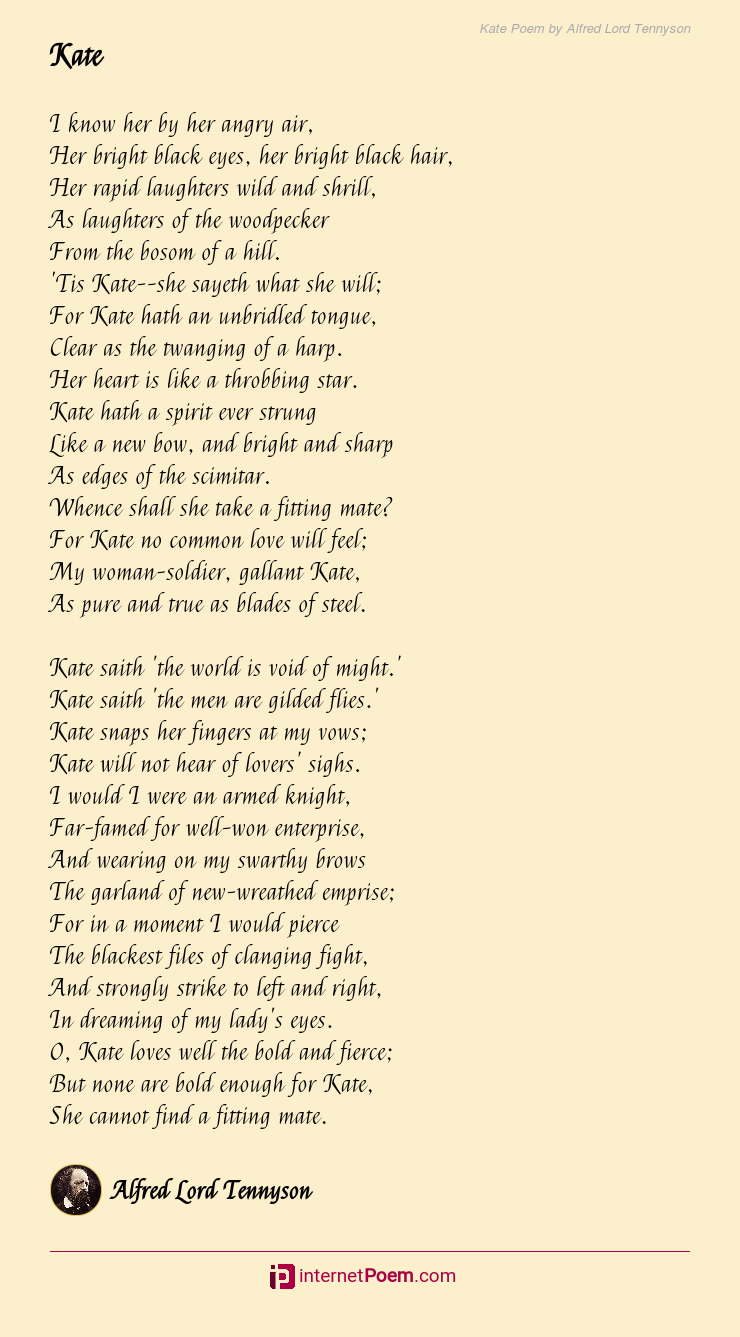 Kate Poem by Alfred Lord Tennyson