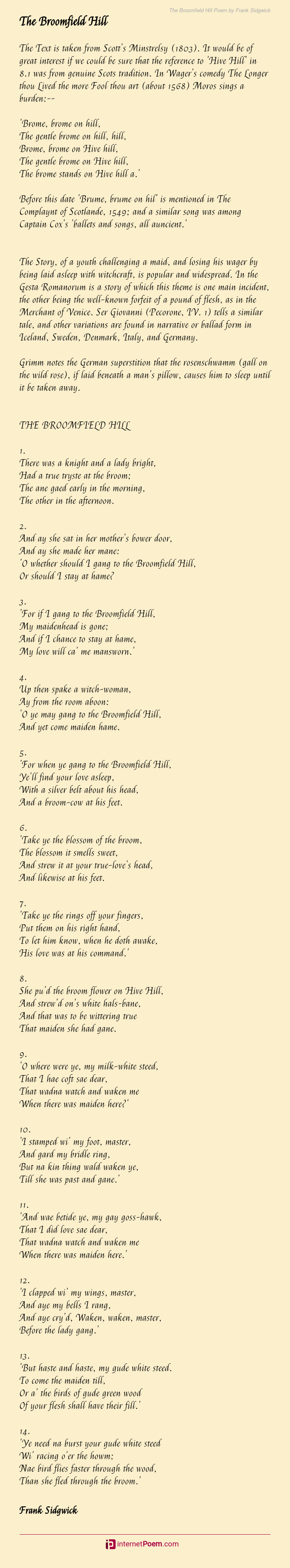 The Broomfield Hill Poem By Frank Sidgwick 2466