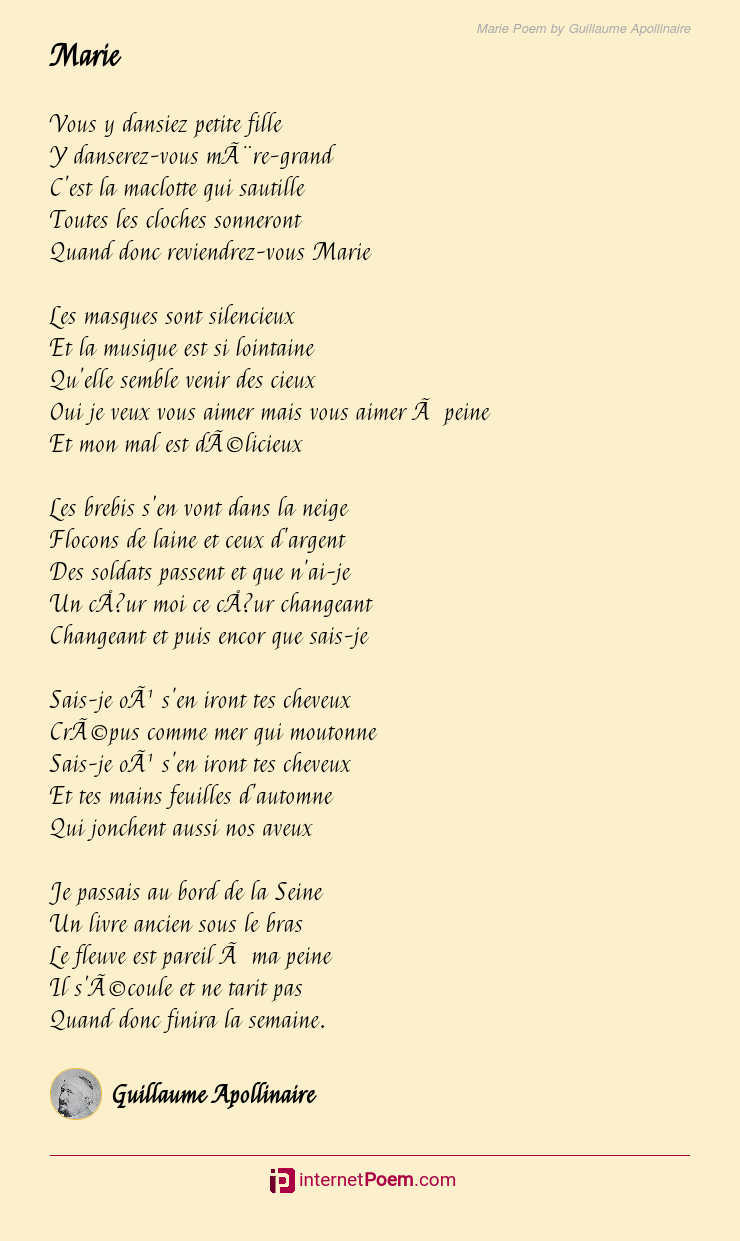 Marie Poem by Guillaume Apollinaire
