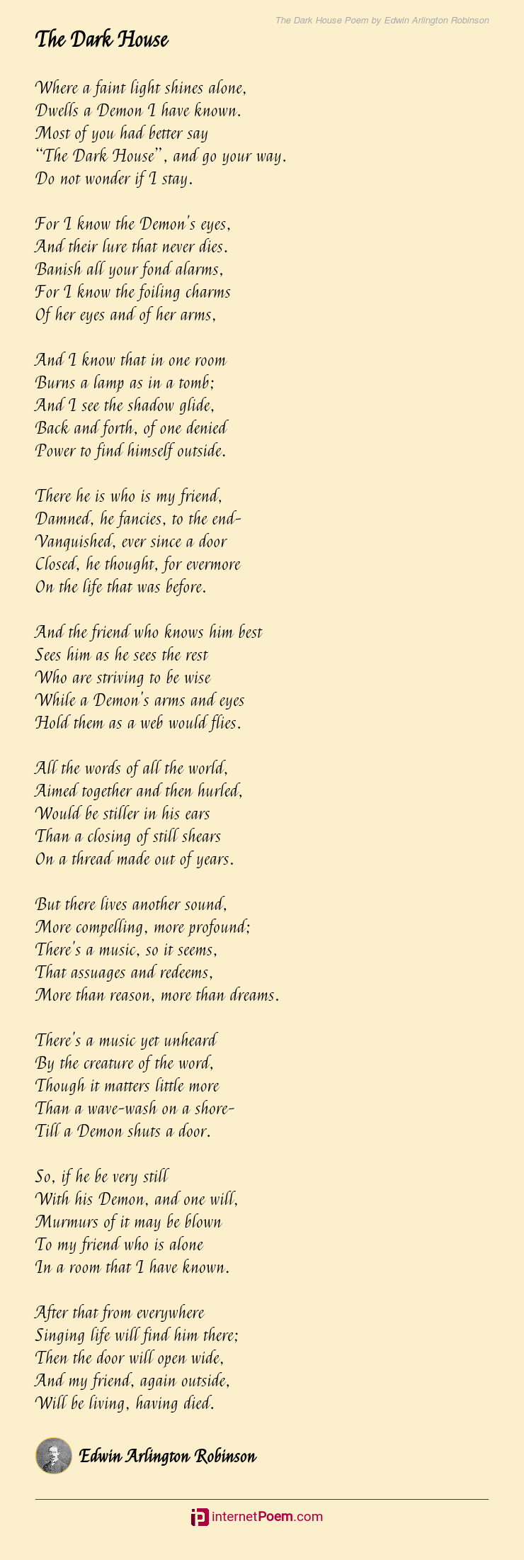 The Dark House Poem by Edwin Arlington Robinson