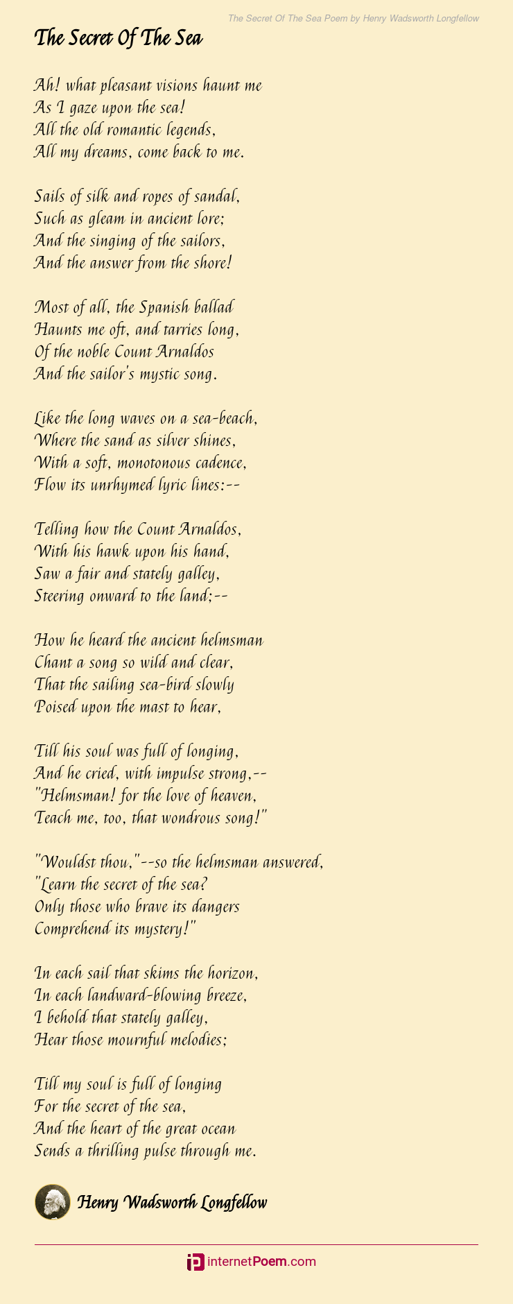 The Secret Of The Sea Poem By Henry Wadsworth Longfellow 6556