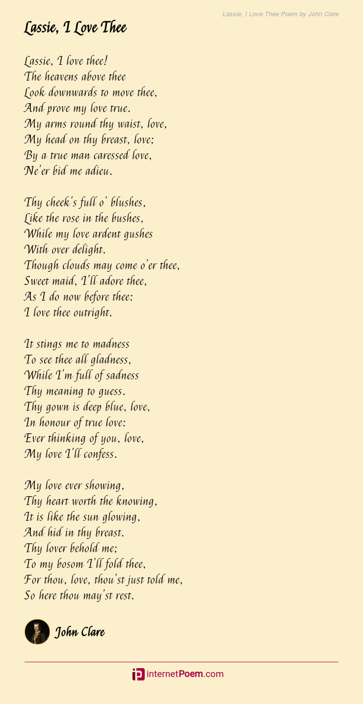 Lassie I Love Thee Poem By John Clare