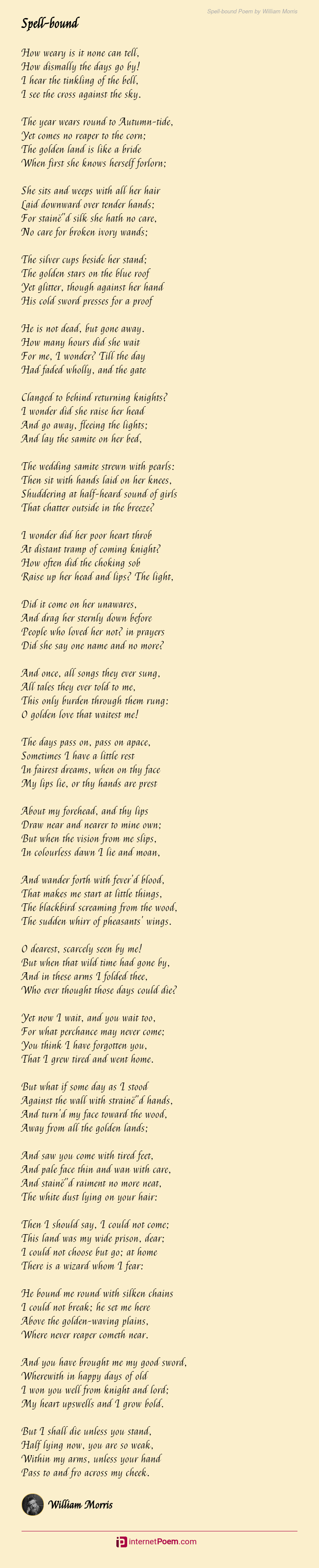 Spell Bound Poem By William Morris