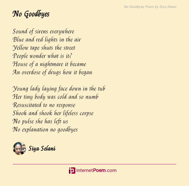 No Goodbyes Poem by Siya Selani