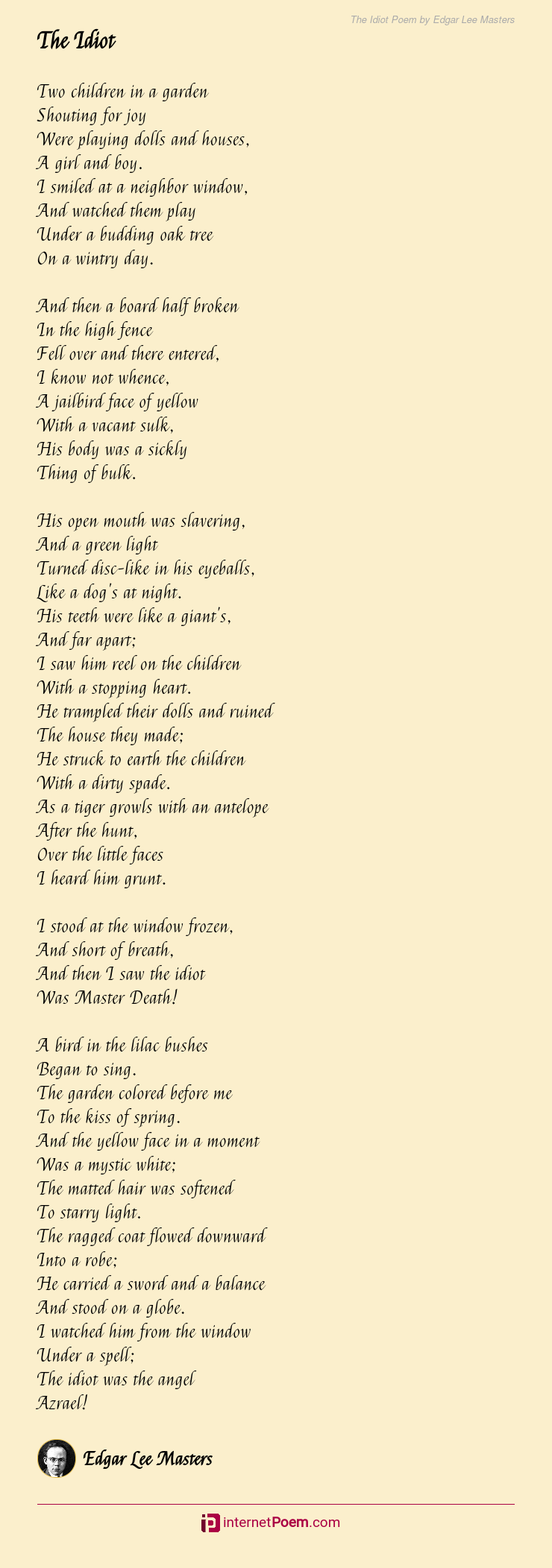 The Idiot Poem By Edgar Lee Masters