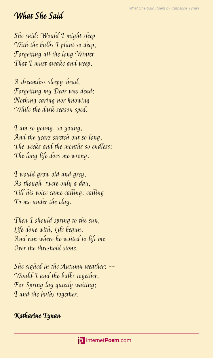 What She Said Poem by Katharine Tynan