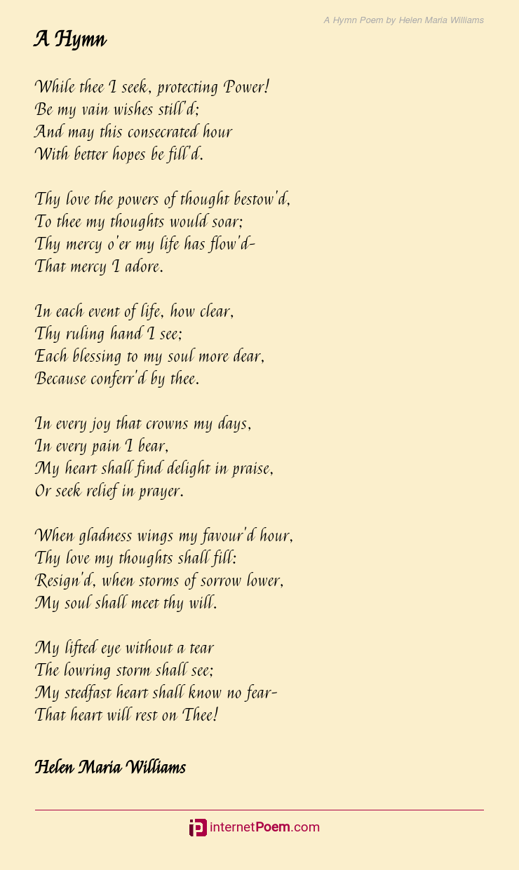 A Hymn Poem by Helen Maria Williams