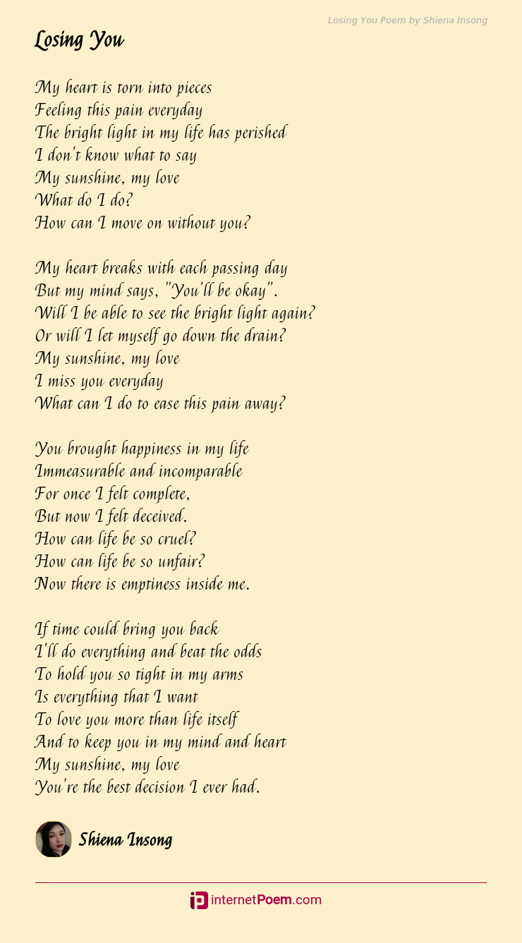 Losing You Poem By Shiena Insong