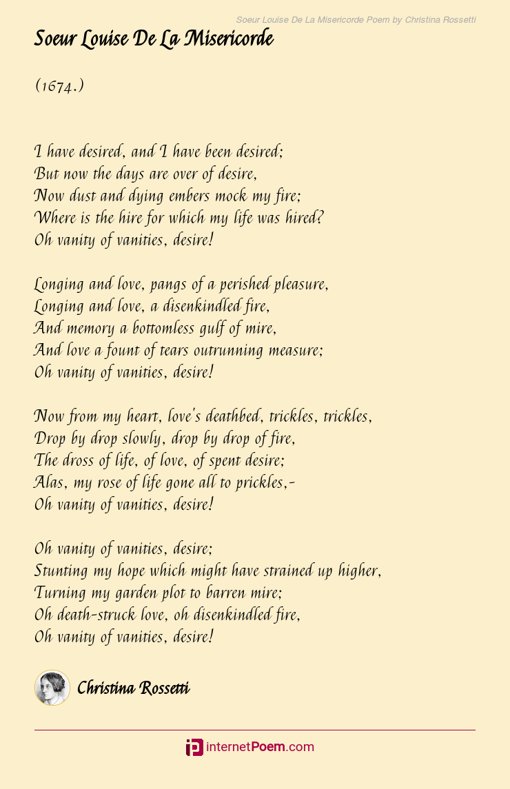 Soeur Louise De La Misericorde Poem by Christina Rossetti