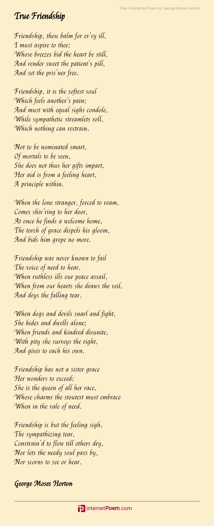 True Friendship Poem by George Moses Horton
