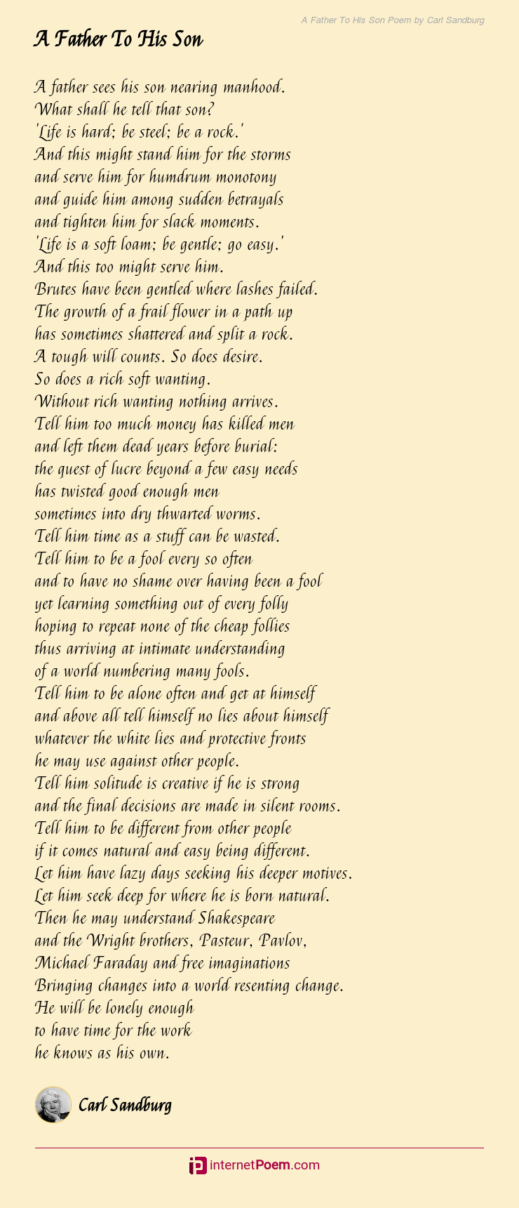 A Father To His Son Poem by Carl Sandburg