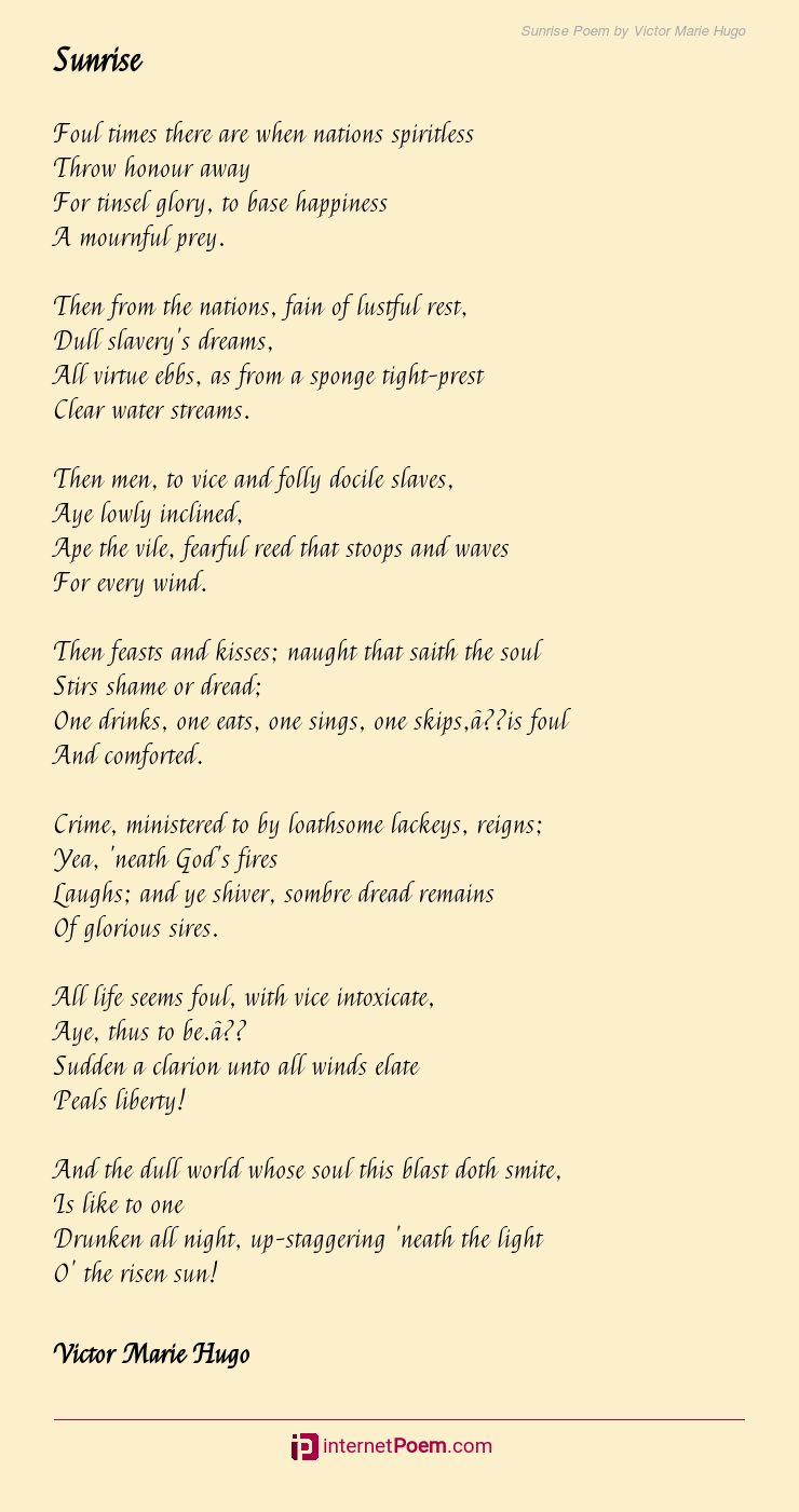 Sunrise Poem by Victor Marie Hugo