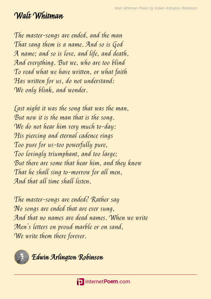 Walt Whitman Poem by Edwin Arlington Robinson