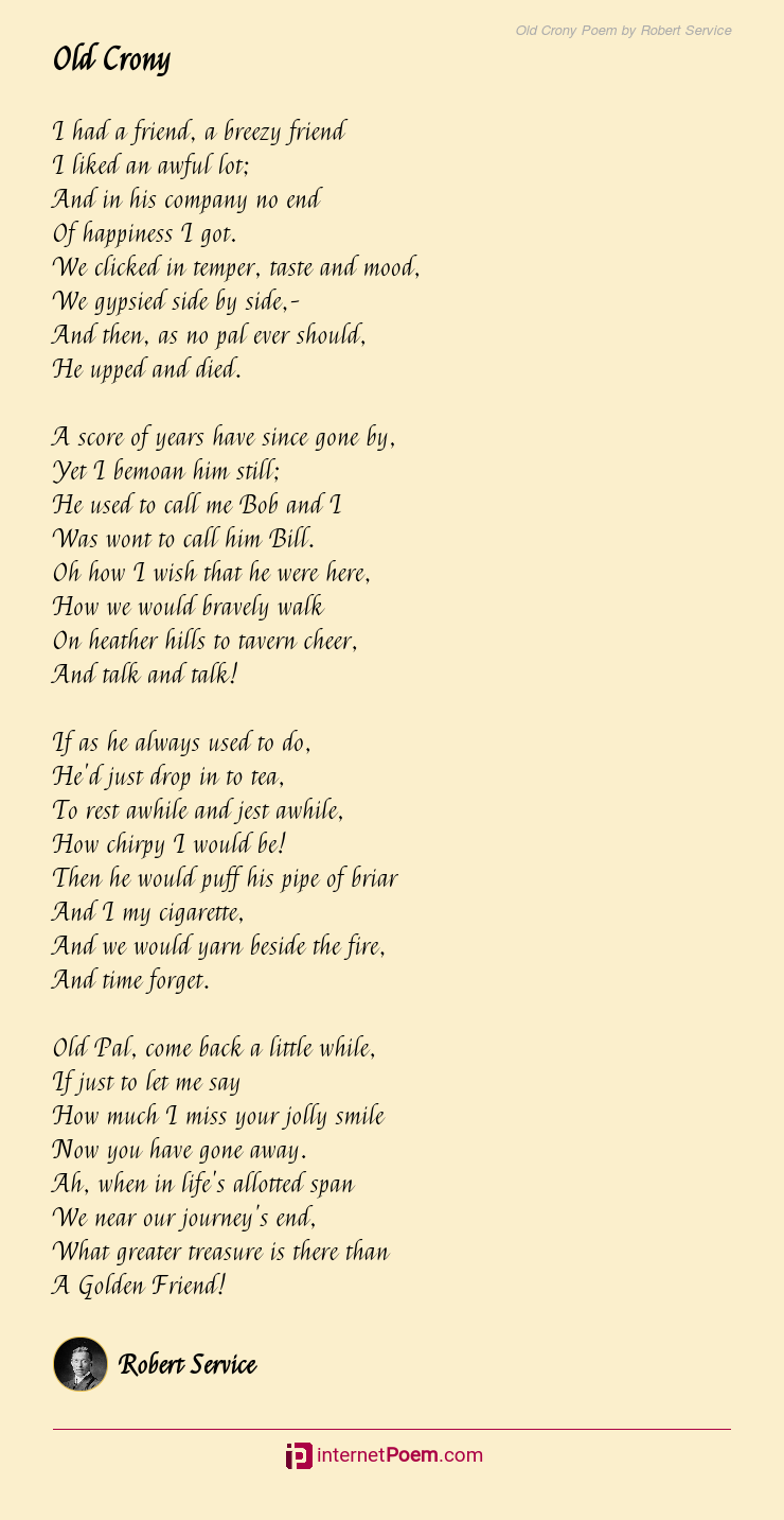 Old Crony Poem By Robert Service