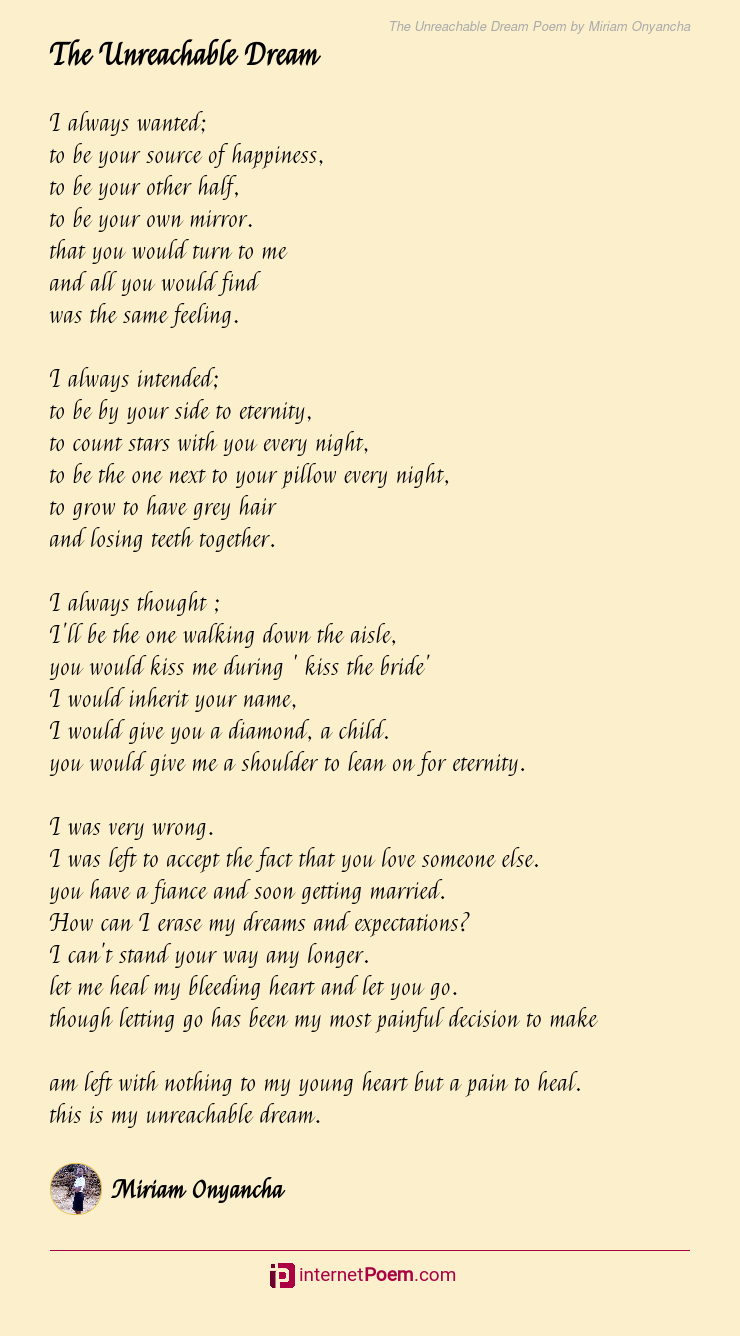The Unreachable Dream Poem by Miriam Onyancha