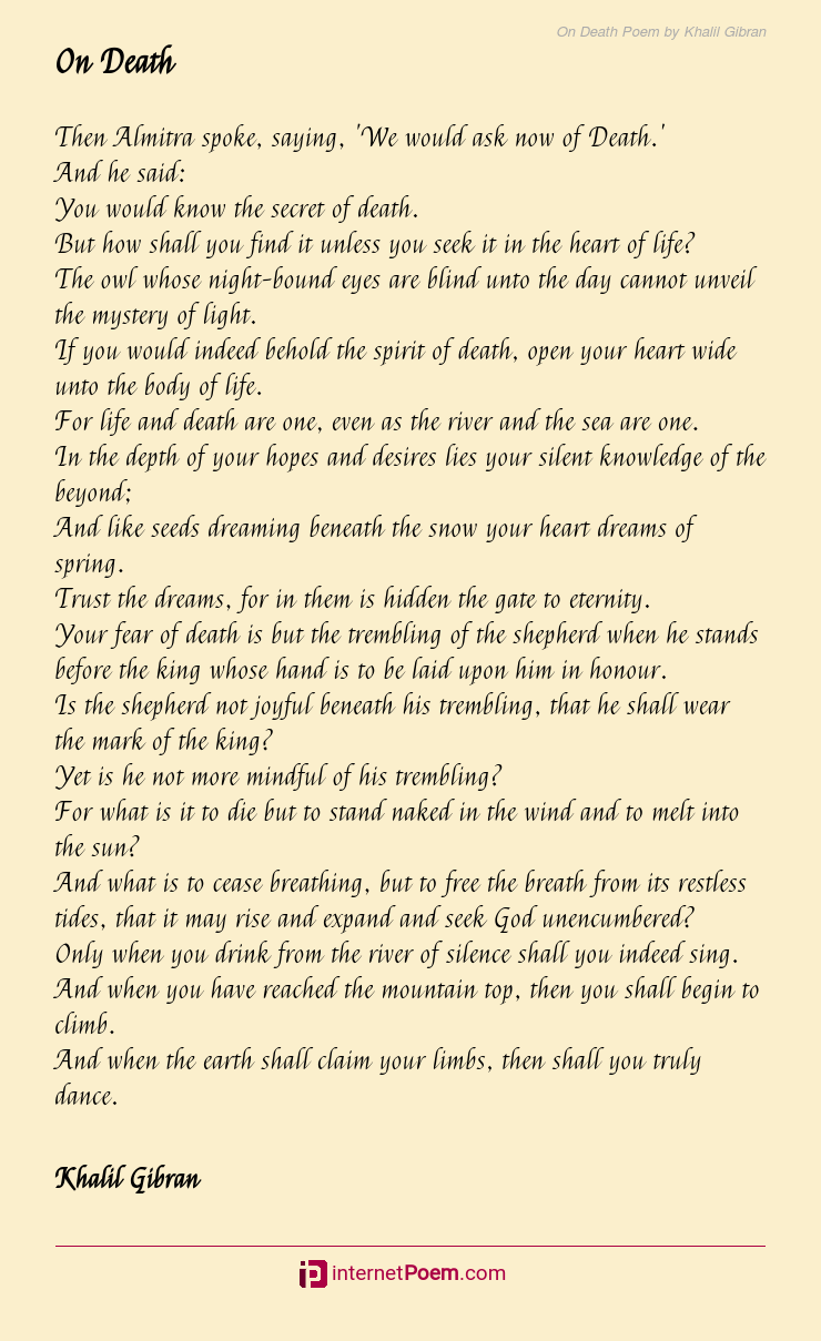 On Death Poem by Khalil Gibran