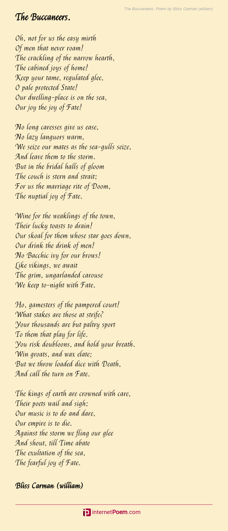 The Buccaneers. Poem by Bliss Carman (william)