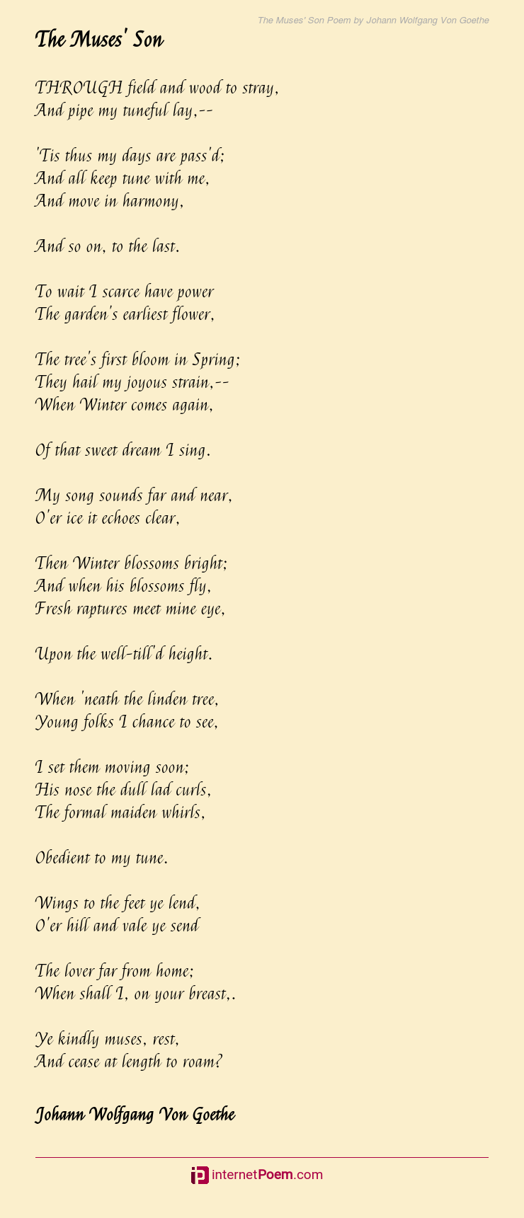 The Muses' Son Poem by Johann Wolfgang Von Goethe
