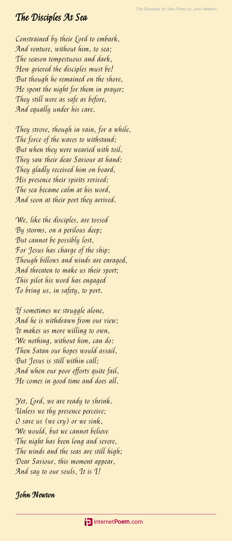The Disciples At Sea Poem by John Newton
