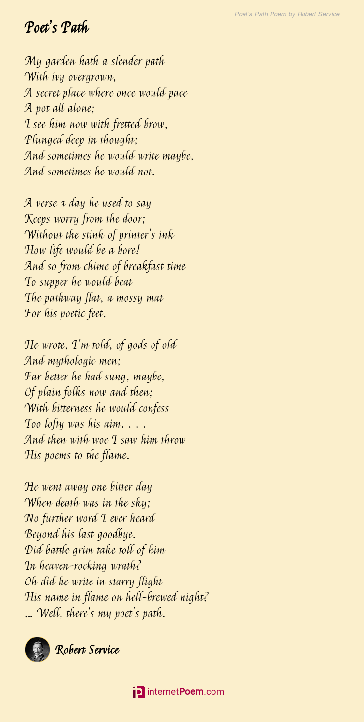 Poet S Path Poem By Robert Service