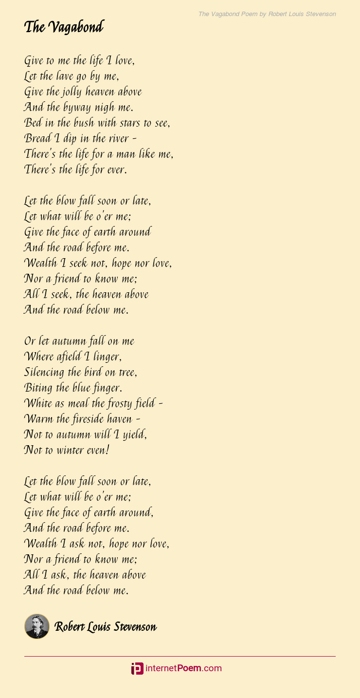 glas Transformer gårdsplads The Vagabond Poem by Robert Louis Stevenson