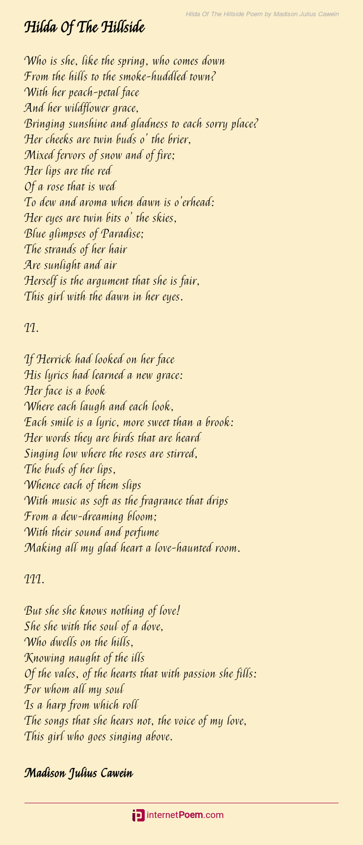 Hilda Of The Hillside Poem By Madison Julius Cawein