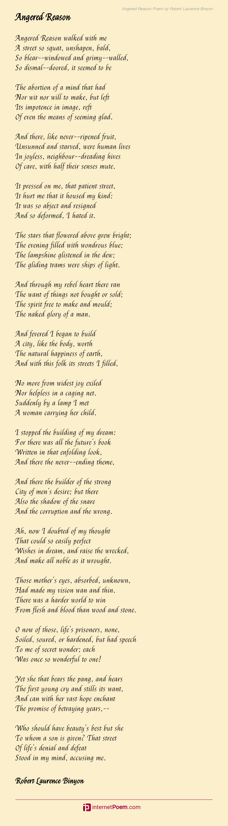 Angered Reason Poem By Robert Laurence Binyon