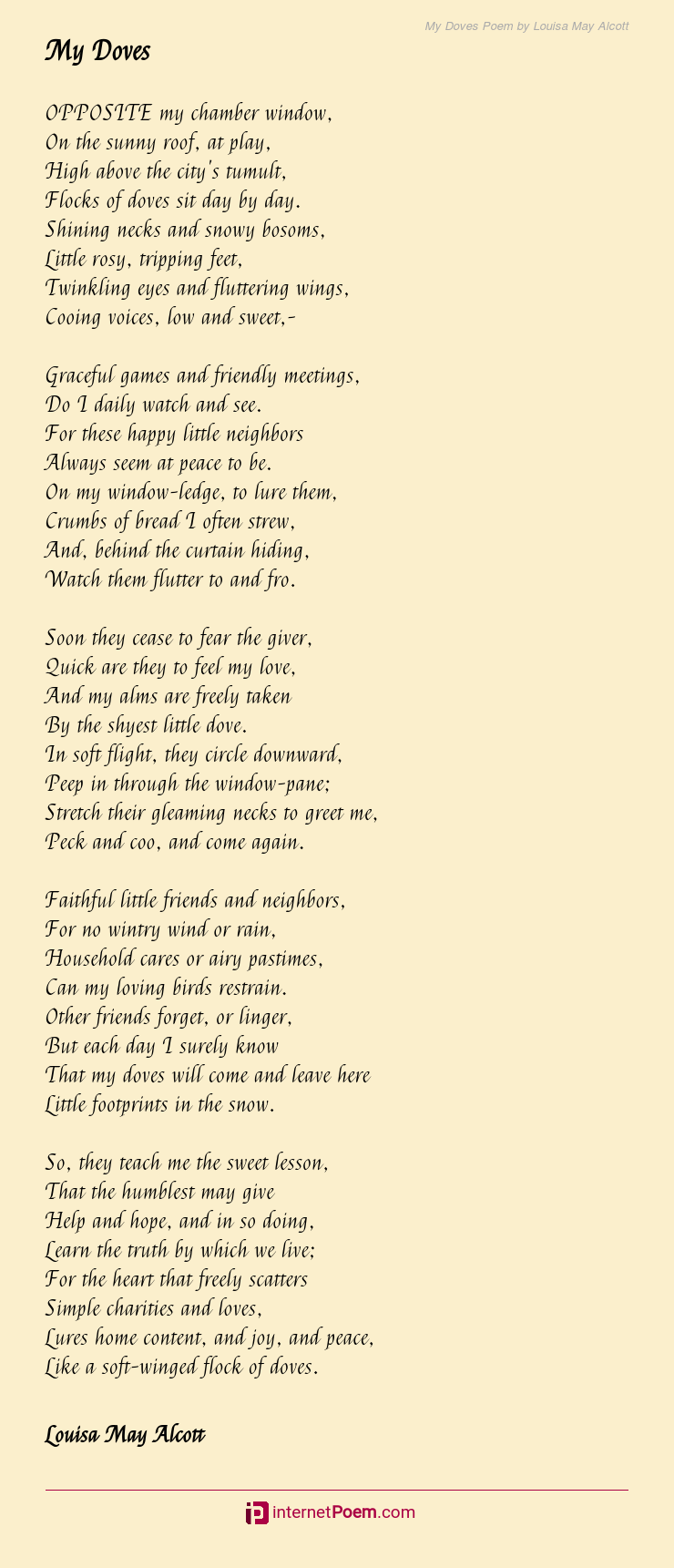 My Doves Poem By Louisa May Alcott
