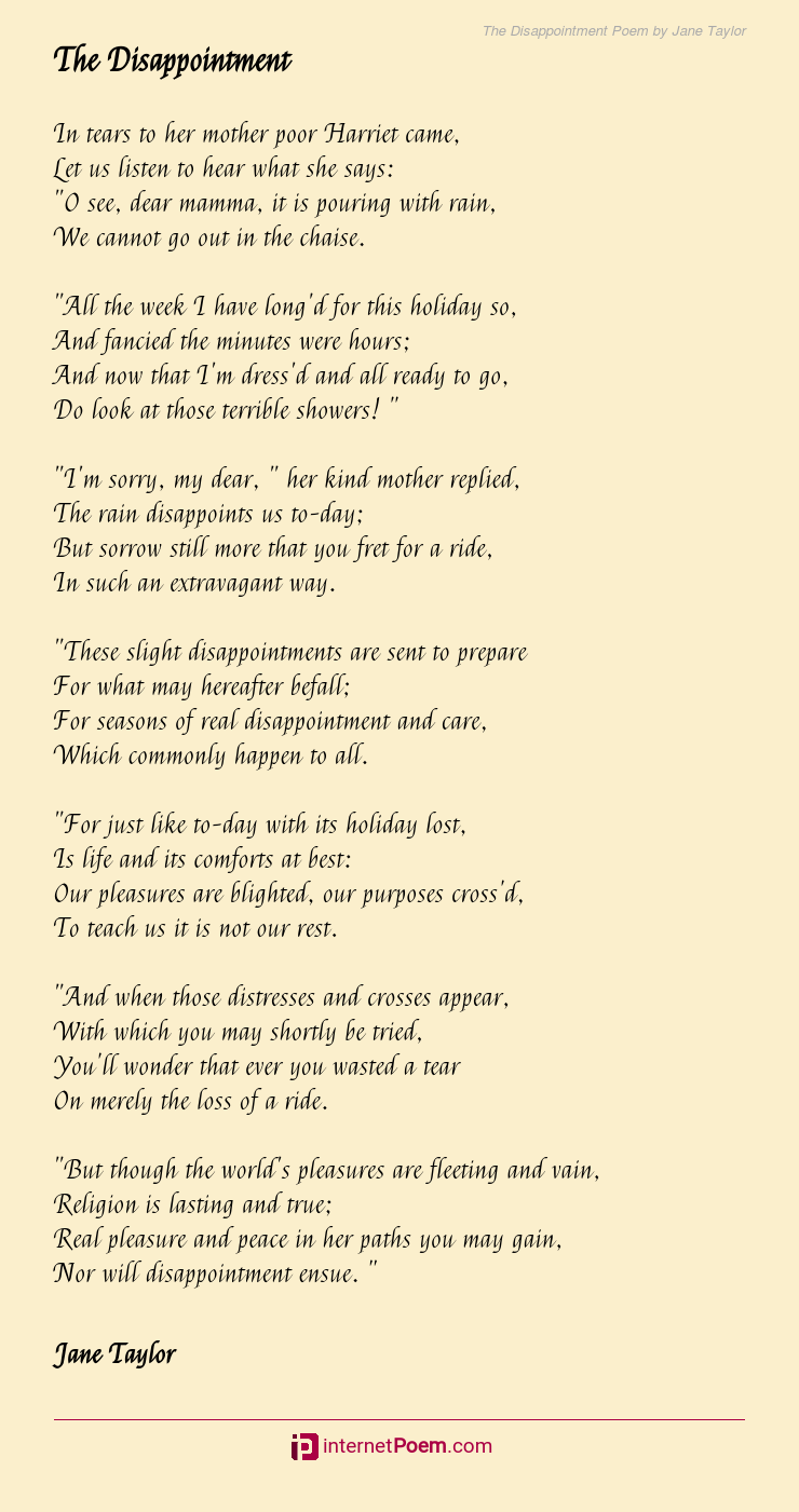 The Disappointment Poem By Jane Taylor
