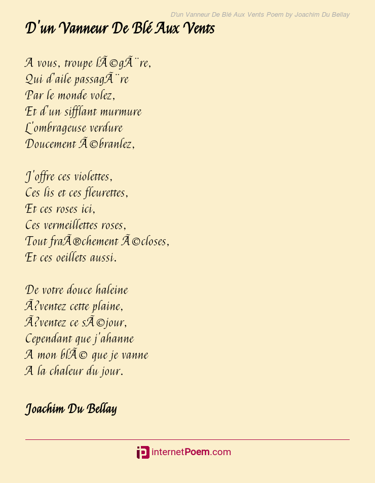 D Un Vanneur De Ble Aux Vents Poem By Joachim Du Bellay