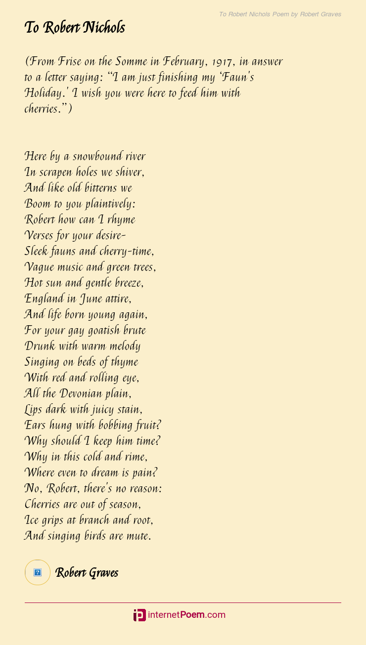 To Robert Nichols Poem By Robert Graves