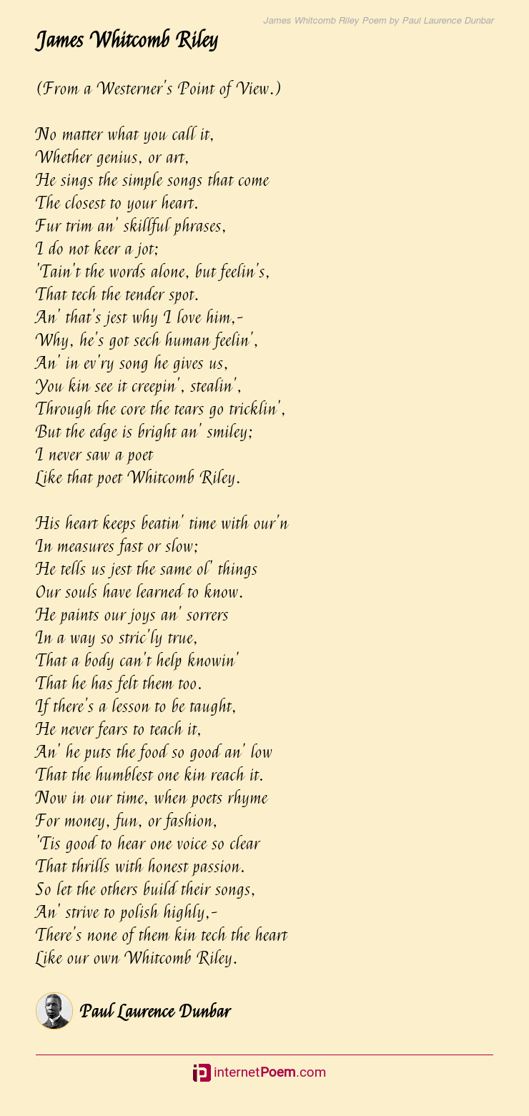 James Riley Poem by Paul Laurence Dunbar