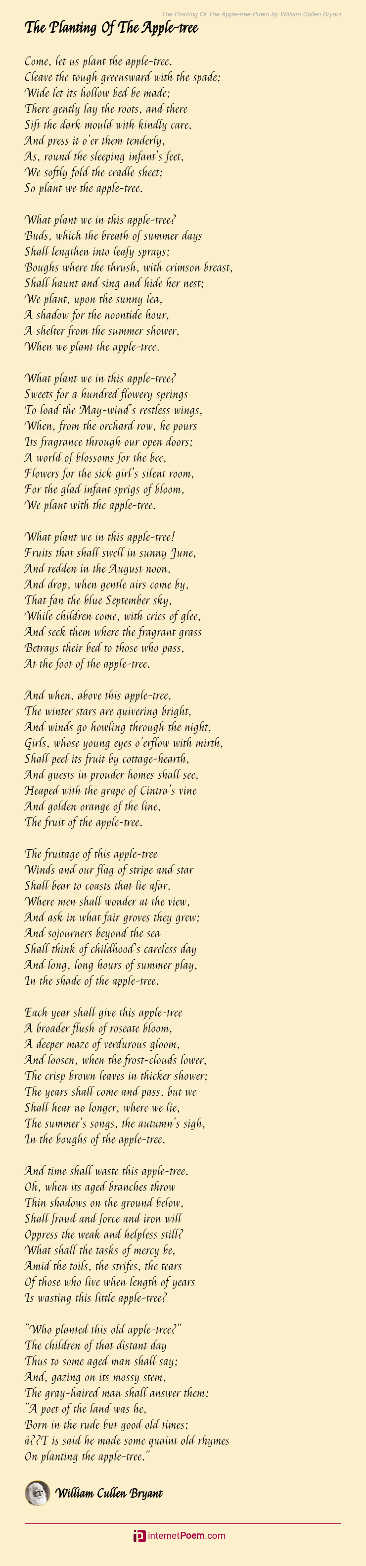 The Planting Of The Apple Tree Poem By William Cullen Bryant 7606