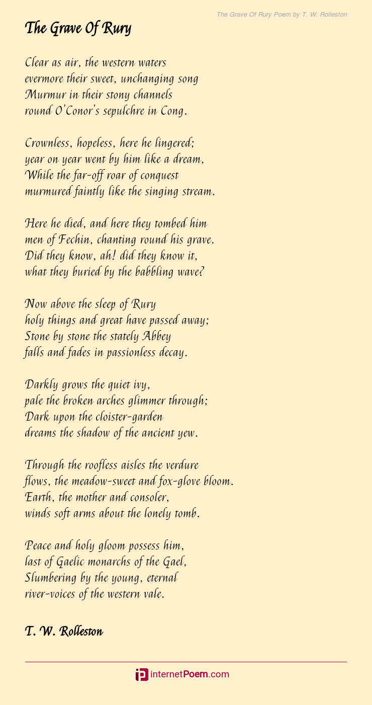 The Grave Of Rury Poem by T. W. Rolleston