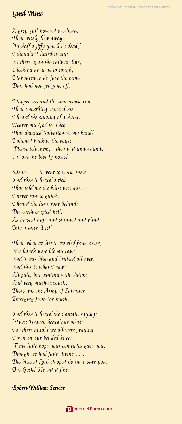 Land Mine Poem by Robert William Service