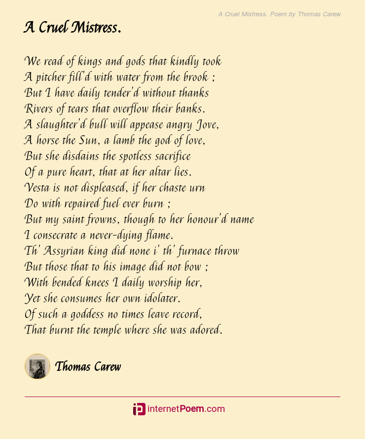 A Cruel Mistress Poem By Thomas Carew 3219
