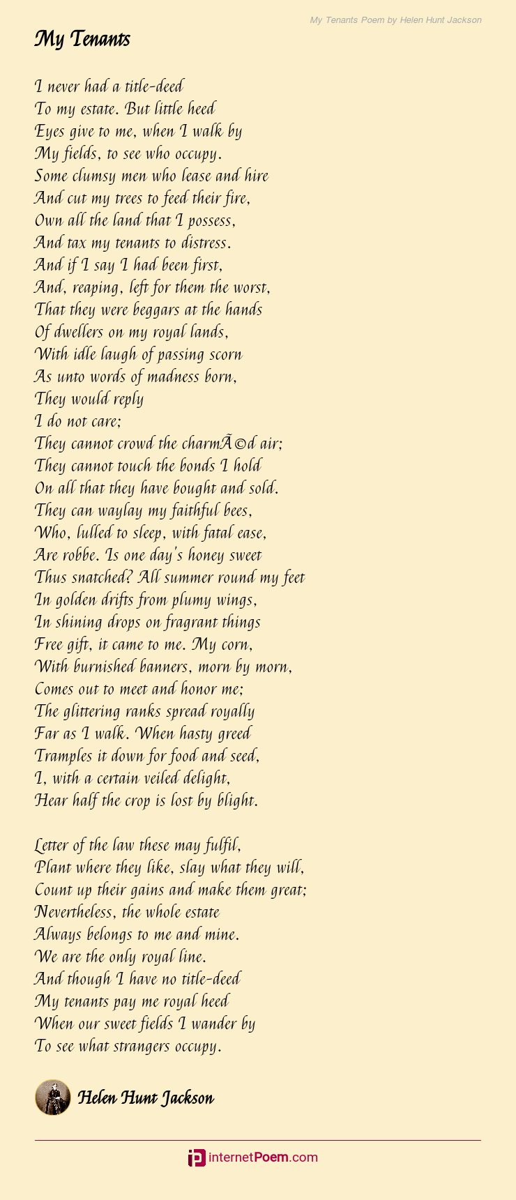 My Tenants Poem By Helen Hunt Jackson