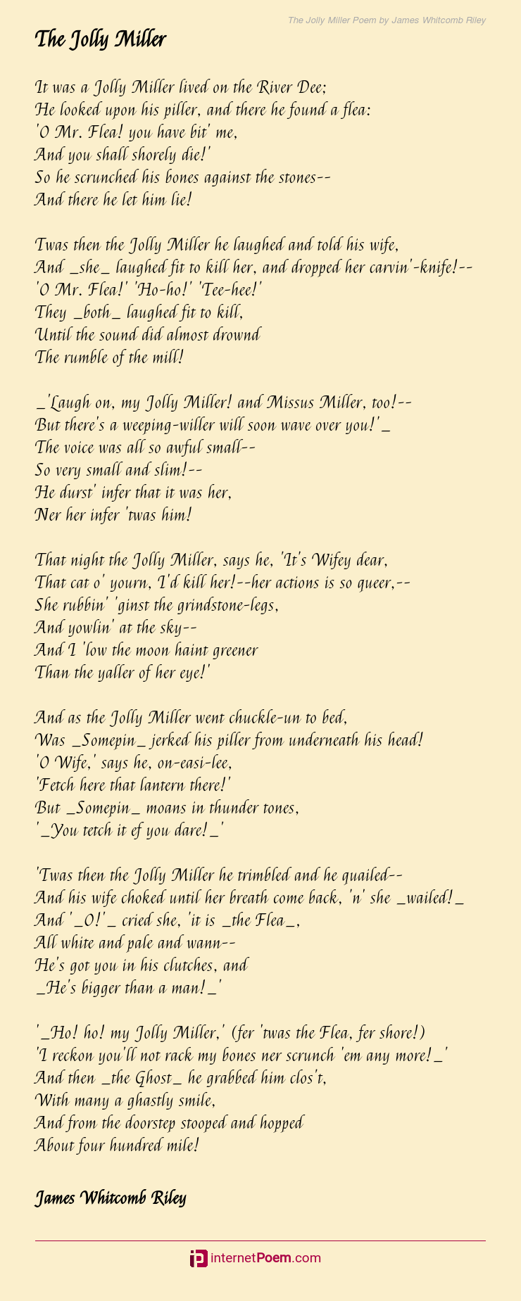 The Jolly Miller Poem By James Whitcomb Riley