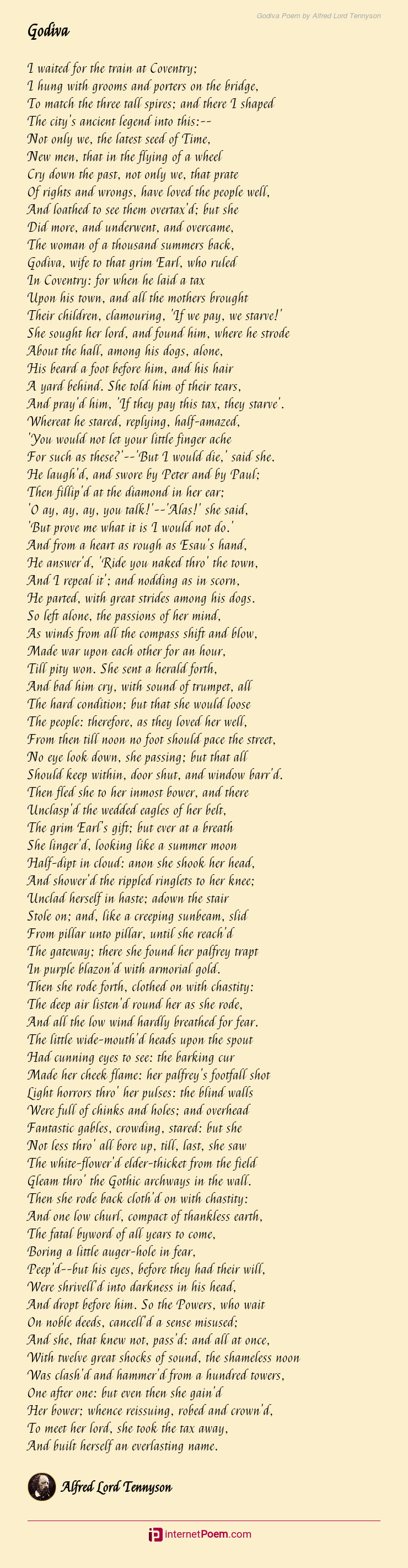 Godiva Poem by Alfred Lord Tennyson