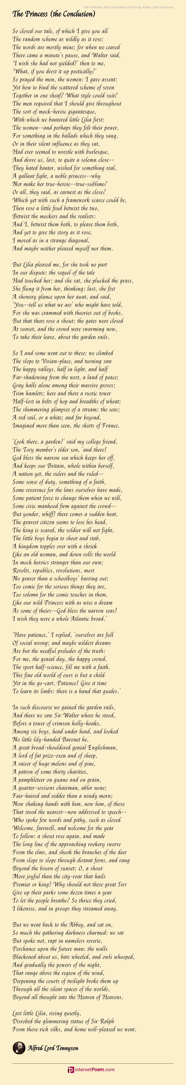 The Princess (the Conclusion) Poem by Alfred Lord Tennyson