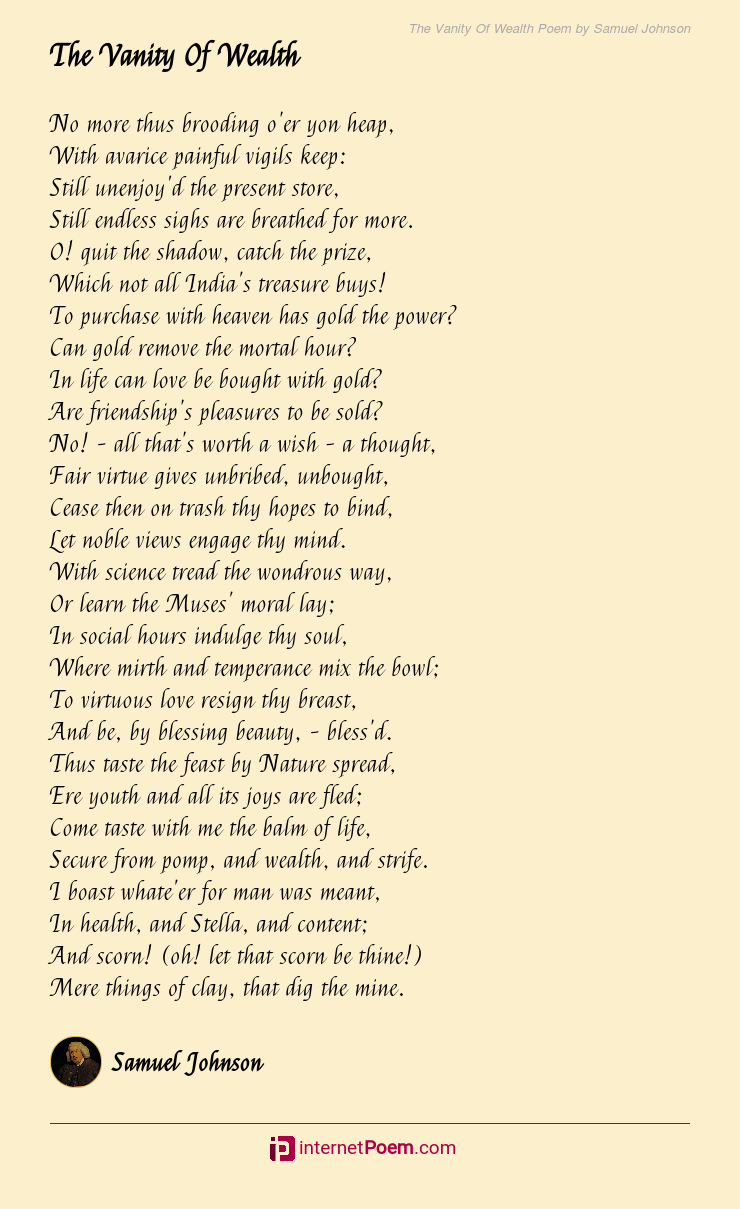 The Vanity Of Wealth Poem by Samuel Johnson