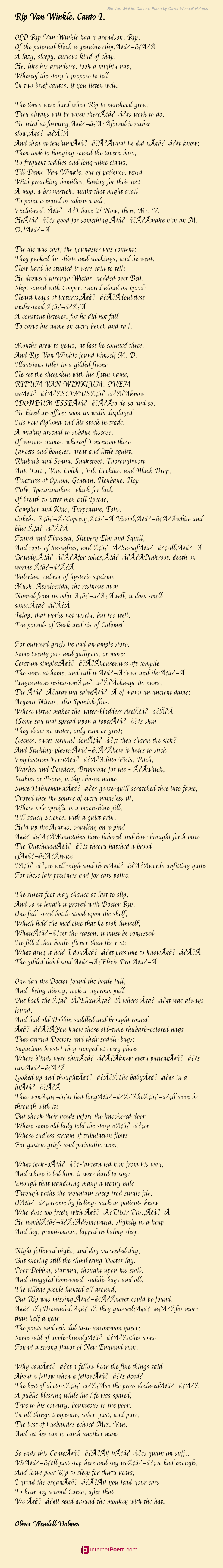 Rip Van Winkle Canto I Poem By Oliver Wendell Holmes