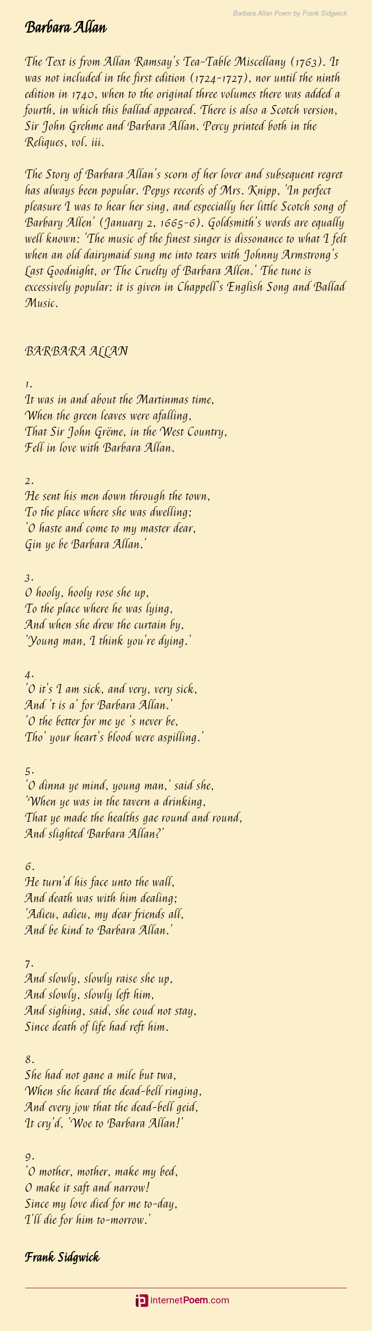 Barbara Allan Poem By Frank Sidgwick 0536