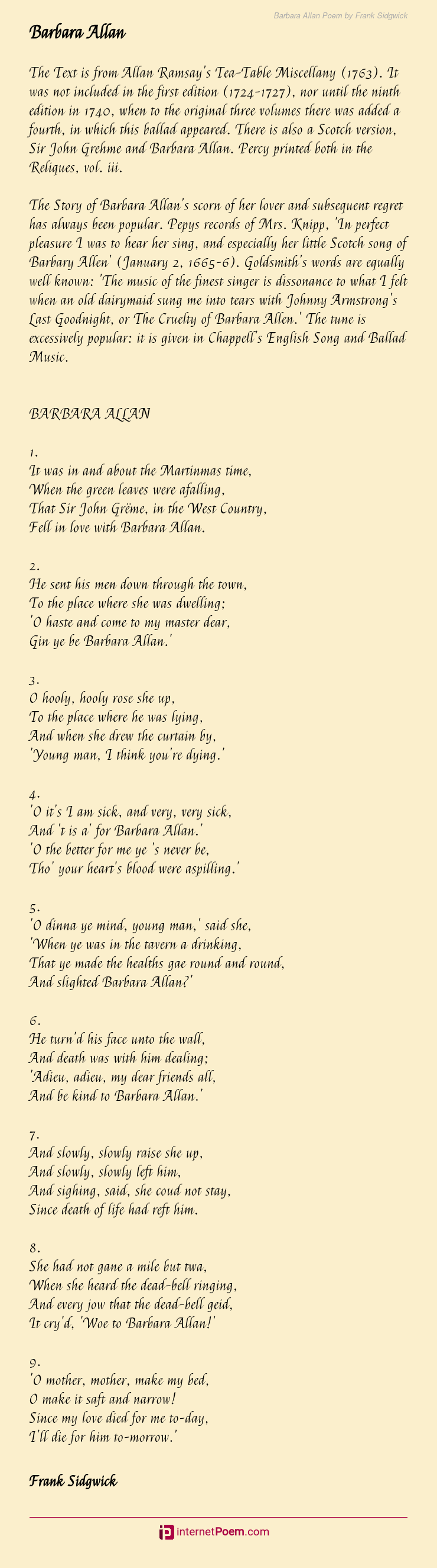 Barbara Allan Poem by Frank Sidgwick